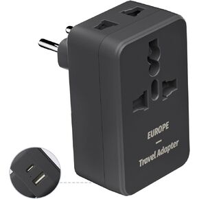 محول قابس السفر الأوروبي من FUNPRO، قابس طاقة دولي مع منافذ USB C، ومنافذ USB A، ومنفذ عالمي، ومنفذ أمريكي للولايات المتحدة إلى معظم أوروبا والاتحاد الأوروبي وأيسلندا وإسبانيا وإيطاليا وفرنسا وألمانيا in Kuwait