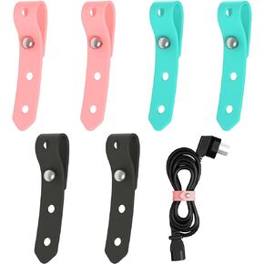 Silicone Cable Ties(6Pcs), Reusable Cord Organizer, Adjustable Cable Straps with Metel Buckle for Easy Bundling and Fastening Cables, Cords, Wires.(Grey*6)