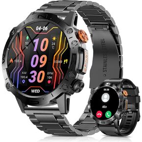 ساعة PODOEIL العسكرية الذكية للرجال مع مكالمة بلوتوث، شاشة عرض AMOLED مقاس 1.43 بوصة تعمل دائمًا لنظام التشغيل iOS Samsung Android، أكثر من 100 وضع رياضي لتتبع الأنشطة مع مراقبة الصحة ومراقبة النوم in Kuwait