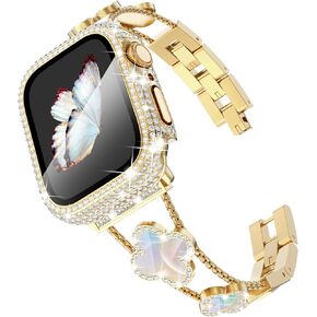 Surace Compatible with Apple Watch Bands 40mm for Women, Jewelry Diamond Rhinestone Stainless Steel Metal Wristband with Bling PC Protective Case for iWatch Series 6/5/4 SE 40mm, Rose Gold/Rainbow in Saudi Arabia