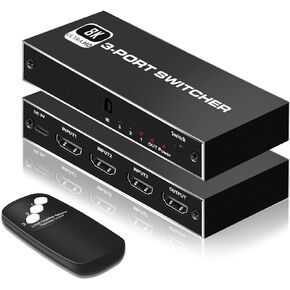 محول HDMI 2.1 8K، محول HDMI 3X1 من NEWCARE مع جهاز تحكم عن بعد بالأشعة تحت الحمراء، صندوق محول HDMI 4K @120 هرتز 8K@60 هرتز/4K@30 هرتز، 48 جيجابت في الثانية، دعم نينتندو سويتش PS4/PS5، Xbox 360/One Fire TV Stick in Kuwait