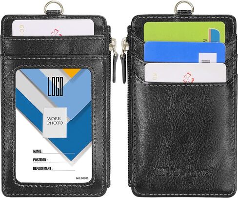 حامل شارة بسحاب، حامل شارة هوية الكلية من جلد البولي يوريثان على الوجهين من Wisdompro School Supply مع نافذة واحدة لبطاقة الهوية، 4 فتحات لحامل البطاقات، 1 جيب جانبي وحبل رقبة من الجلد مقاس 20 بوصة - أسود عمودي in Saudi Arabia
