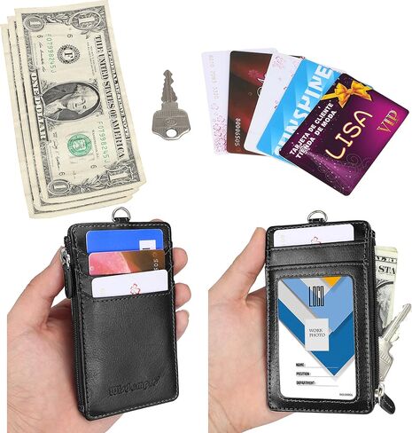 حامل شارة بسحاب، حامل شارة هوية الكلية من جلد البولي يوريثان على الوجهين من Wisdompro School Supply مع نافذة واحدة لبطاقة الهوية، 4 فتحات لحامل البطاقات، 1 جيب جانبي وحبل رقبة من الجلد مقاس 20 بوصة - أسود عمودي in Saudi Arabia