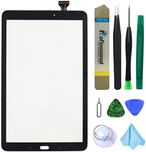 محول رقمي لشاشة اللمس الأصلية لهاتف Samsung Galaxy Tab A 10.1 بوصة 2016 T580 T585 SM-T580 SM-T585 لوحة استبدال زجاجية أمامية (لا تتضمن LCD) + لاصق مثبت مسبقًا + مجموعة أدوات (أسود) in Kuwait