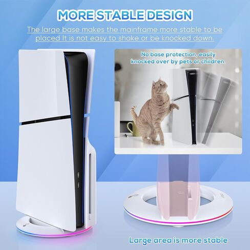 Auarte 2023 LED Vertical Stand for PS5 Slim Console Disc and Digital with 14 Light Mode, RGB Base Stand Replacement for Playstation 5 Slim Console with Screw ＆ USB Cable, White in Kuwait