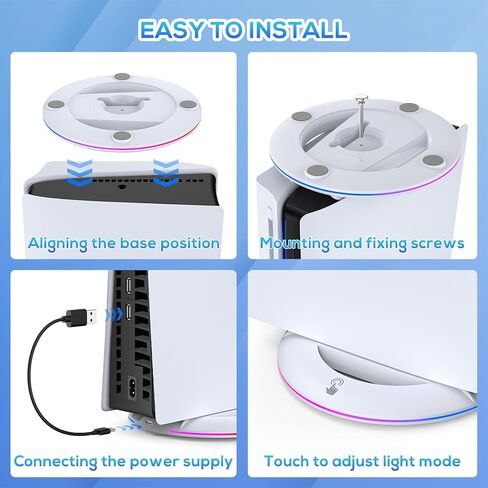 Auarte 2023 LED Vertical Stand for PS5 Slim Console Disc and Digital with 14 Light Mode, RGB Base Stand Replacement for Playstation 5 Slim Console with Screw ＆ USB Cable, White in Kuwait