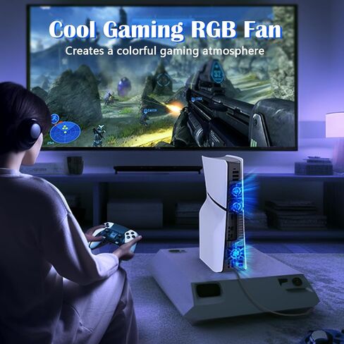 جراثيا مروحة تبريد لوحدة تحكم بلاي ستيشن 5 سليم، مروحة تبريد PS5 مع اضاءة LED RGB، سرعتان للمروحة، 3 مراوح صغيرة، منفذ USB 3.0 متوافقة مع بلاي ستيشن 5 الاصدار الرقمي والاقراص، LT2-0073 in Kuwait