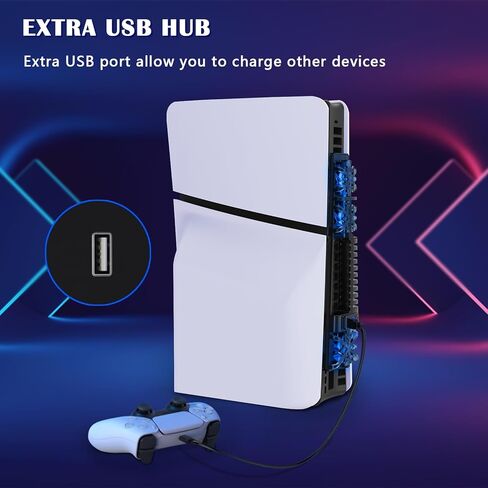 جراثيا مروحة تبريد لوحدة تحكم بلاي ستيشن 5 سليم، مروحة تبريد PS5 مع اضاءة LED RGB، سرعتان للمروحة، 3 مراوح صغيرة، منفذ USB 3.0 متوافقة مع بلاي ستيشن 5 الاصدار الرقمي والاقراص، LT2-0073 in Kuwait