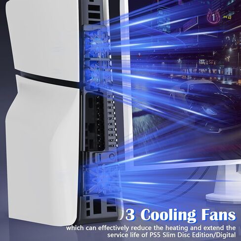 جراثيا مروحة تبريد لوحدة تحكم بلاي ستيشن 5 سليم، مروحة تبريد PS5 مع اضاءة LED RGB، سرعتان للمروحة، 3 مراوح صغيرة، منفذ USB 3.0 متوافقة مع بلاي ستيشن 5 الاصدار الرقمي والاقراص، LT2-0073 in Kuwait