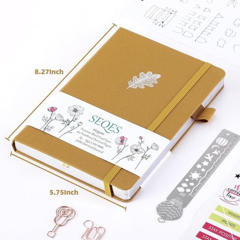 مجلة SeQeS Bullet Dotted Journal - دفتر ملاحظات بشبكة منقطة مقاس A5 مع رقم الصفحات، ورق مقاوم للنزيف 160 جرامًا للمتر المربع، حافة فضية للمنظمين الشخصيين، ومجلات رصاصة، وأوراق البلوط اليومية in Kuwait