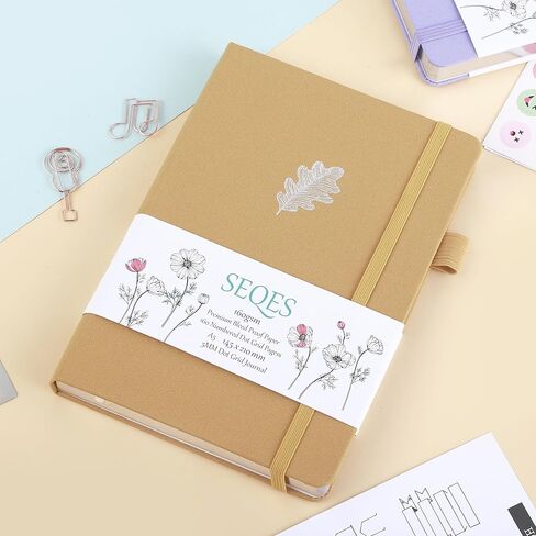 مجلة SeQeS Bullet Dotted Journal - دفتر ملاحظات بشبكة منقطة مقاس A5 مع رقم الصفحات، ورق مقاوم للنزيف 160 جرامًا للمتر المربع، حافة فضية للمنظمين الشخصيين، ومجلات رصاصة، وأوراق البلوط اليومية in Kuwait
