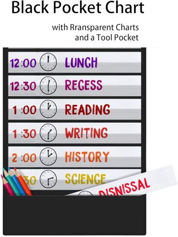 جدول جيب جدول يومي من Headif، جدول جدول جيب اللوازم المدرسية للفصل الدراسي 13+1 مخطط جيب أسود مع 18 بطاقة قابلة لإعادة الاستخدام، مخطط جدولة التعليم للمكتب المدرسي والمدرسة المنزلية (13 بوصة × 35.5 بوصة) in Kuwait