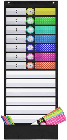 Daily Schedule Pocket Chart Class Schedule with 13 Cards 3+1 Pockets 7 Colored + 6 Blank (Black) in Saudi Arabia