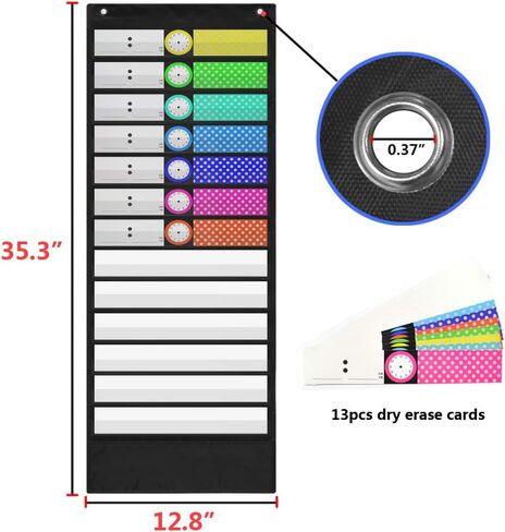 Daily Schedule Pocket Chart Class Schedule with 13 Cards 3+1 Pockets 7 Colored + 6 Blank (Black) in Saudi Arabia