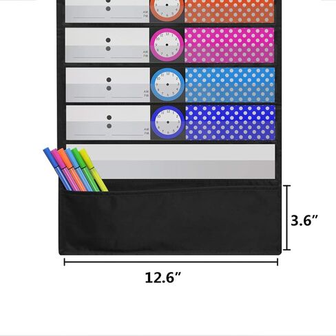 Daily Schedule Pocket Chart Class Schedule with 13 Cards 3+1 Pockets 7 Colored + 6 Blank (Black) in Saudi Arabia