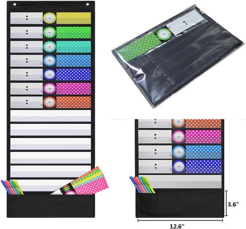 Daily Schedule Pocket Chart Class Schedule with 13 Cards 3+1 Pockets 7 Colored + 6 Blank (Black) in Saudi Arabia
