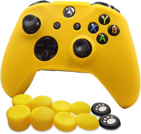 FOTTCZ Anti-Slip Soft Silicone Cover Skin Set for Microsoft Xbox One Controller which 1pcs Yellow Controller Skin + 8pcs Thumb Grip Caps in Saudi Arabia