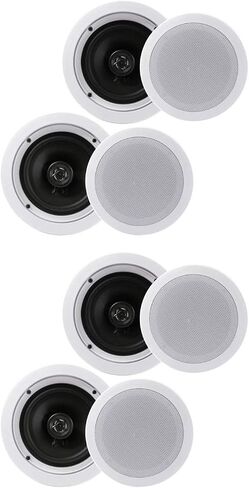 Pyle PDIC1661RD 6.5 Inch 200 Watt In Ceiling Wall Speakers 2 Way Flush Mount Home Indoor Stereo Speaker System Pair, White (2 Pairs) in Saudi Arabia