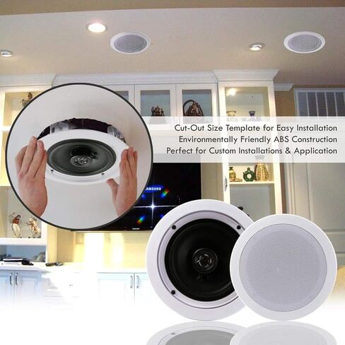 Pyle PDIC1661RD 6.5 Inch 200 Watt In Ceiling Wall Speakers 2 Way Flush Mount Home Indoor Stereo Speaker System Pair, White (2 Pairs) in Saudi Arabia