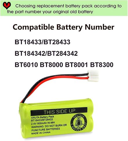 BT18433/BT28433 BT184342 BT284342 BT1011 BT-1011 800mAh 2.4V Replacement Cordless Phone Battery Compatible with CS6209 CS6219 CS6229 DS6151 89-1330-01-00 CPH-515D in Kuwait