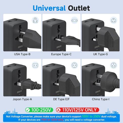 محول قابس السفر الأوروبي من FUNPRO، قابس طاقة دولي مع منافذ USB C، ومنافذ USB A، ومنفذ عالمي، ومنفذ أمريكي للولايات المتحدة إلى معظم أوروبا والاتحاد الأوروبي وأيسلندا وإسبانيا وإيطاليا وفرنسا وألمانيا in Kuwait