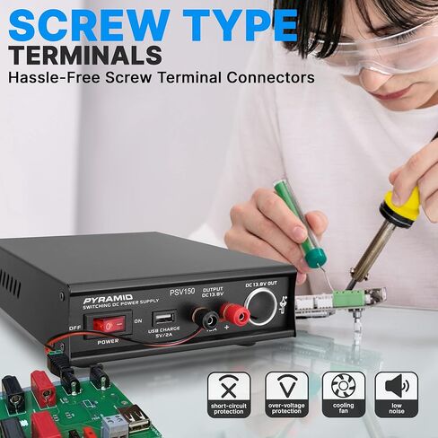 Pyramid-PSV150 Desktop Bench Power Supply, AC-to-DC Power Converter with USB Charge and Vehicle Cigarette Lighter Socket (12 Amp) - Black in Kuwait