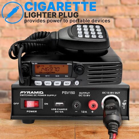 Pyramid-PSV150 Desktop Bench Power Supply, AC-to-DC Power Converter with USB Charge and Vehicle Cigarette Lighter Socket (12 Amp) - Black in Kuwait