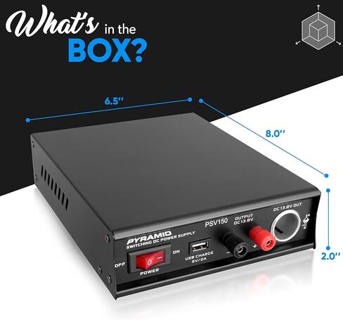 Pyramid-PSV150 Desktop Bench Power Supply, AC-to-DC Power Converter with USB Charge and Vehicle Cigarette Lighter Socket (12 Amp) - Black in Kuwait