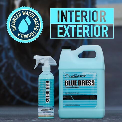 Nanoskin BLUE DRESS Premium Dressing - Sprayable Interior & Exterior Dressing| Works on Tire, Vinyl, Rubber, Plastic & Trim | Safe for Cars, Trucks, Motorcycles, RVs, Light Blue, 128 Fl Oz (Pack of 1) in Saudi Arabia