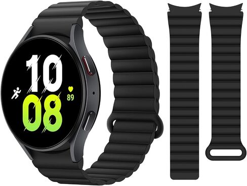 أساور HITZEE متوافقة مع Samsung Galaxy Watch 6/5/4 Band 40mm 44mm/Watch 6 Classic Band 43mm 47mm/Watch 5 Pro 45mm/Watch 4 Classic، حزام رياضي مغناطيسي من السيليكون 20 مم للنساء والرجال، أسود in Kuwait