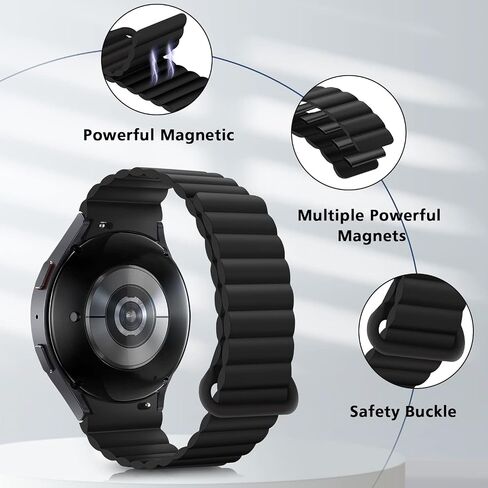 أساور HITZEE متوافقة مع Samsung Galaxy Watch 6/5/4 Band 40mm 44mm/Watch 6 Classic Band 43mm 47mm/Watch 5 Pro 45mm/Watch 4 Classic، حزام رياضي مغناطيسي من السيليكون 20 مم للنساء والرجال، أسود in Kuwait