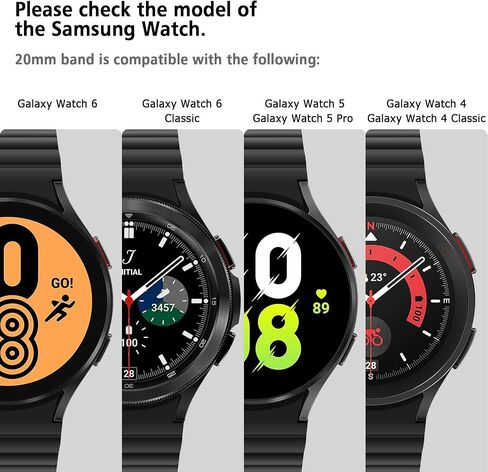 أساور HITZEE متوافقة مع Samsung Galaxy Watch 6/5/4 Band 40mm 44mm/Watch 6 Classic Band 43mm 47mm/Watch 5 Pro 45mm/Watch 4 Classic، حزام رياضي مغناطيسي من السيليكون 20 مم للنساء والرجال، أسود in Kuwait