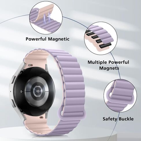 أساور HITZEE متوافقة مع Samsung Galaxy Watch 6/5/4 Band 40mm 44mm/Watch 6 Classic Band 43mm 47mm/Watch 5 Pro 45mm/Watch 4 Classic، حزام رياضي مغناطيسي من السيليكون 20 مم للنساء والرجال، أسود in Kuwait