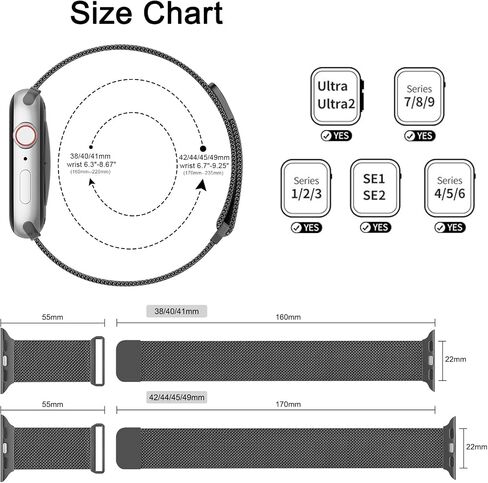 Mugust سوار مغناطيسي من الفولاذ المقاوم للصدأ متوافق مع Apple Watch Band Series 9 8 7 41mm 45mm / Ultra/Ultra 2 49mm / Series 3 38mm 42mm /Series 6 5 4 SE 40mm 44mm، سوار معصم شبكي معدني بديل لسوار iWatch للنساء والرجال in Kuwait