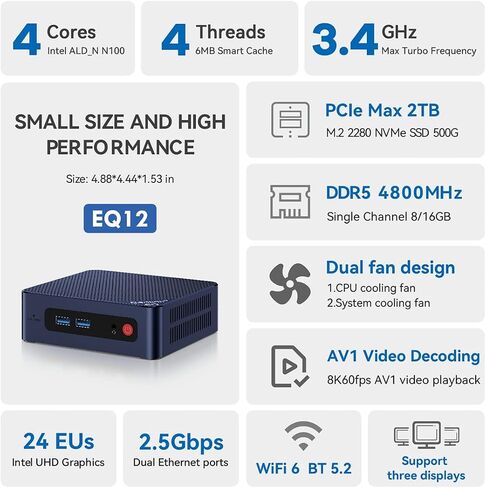 Beelink N95 Intel 12th Mini PC MINIS 12 4C/4T MAX 3.4Ghz، 8GB DDR4 & 256GB SSD WiFi 5، كمبيوتر مكتبي مزدوج HDMI 4K يعرض خدمة منزلية PLEX، فك تشفير AV1، كمبيوتر ألعاب منخفض الطاقة in Kuwait