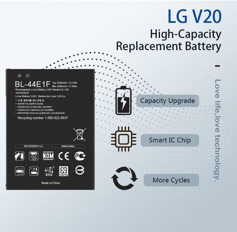 بطارية Soseeiu LG V20، (𝟮𝟬𝟮𝟰 𝗡𝗲𝘄 𝗨𝗽𝗴𝗿𝗮𝗱𝗲𝗱) بطارية بديلة لجهاز LG V20 BL-44E1F H910 H918 LS997 US996 VS995,Stylo 3/Stylo 3 بالإضافة إلى بطارية احتياطية 3200 مللي أمبير في الساعة 3.85 فولت/12.3 وات في الساعة in Saudi Arabia