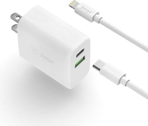 شاحن Jaagd 20 واط لأجهزة iPhone وiPad، مجموعة شاحن حائط مزدوج USB C وUSB مع كابل Lightning من النوع C متوافق مع iPhone 14/13/13 Pro/13 Pro max/iPhone 12/12 Pro max/X والمزيد in Saudi Arabia