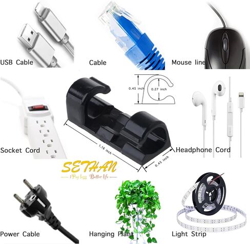SETHAN Cord Clips, 40Pcs Premium Self-Adhesive Wire Clips, Strong Multifunctional Cord Holder Wire Organizer, Sticky Cable Clamp for Home Office Car TV PC Laptop Desktop Management (Black) in Kuwait