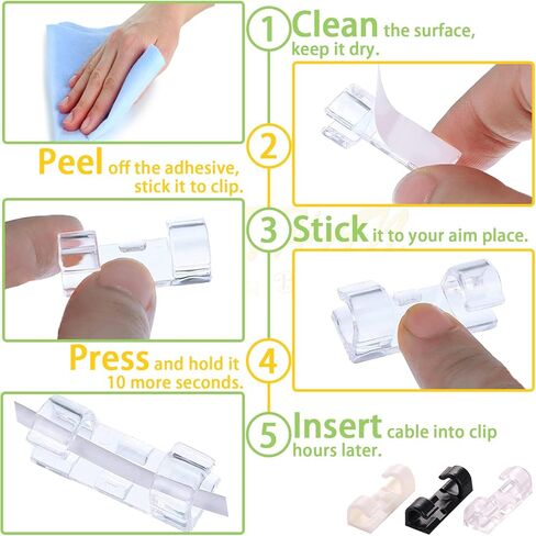 SETHAN Cord Clips, 40Pcs Premium Self-Adhesive Wire Clips, Strong Multifunctional Cord Holder Wire Organizer, Sticky Cable Clamp for Home Office Car TV PC Laptop Desktop Management (Black) in Kuwait