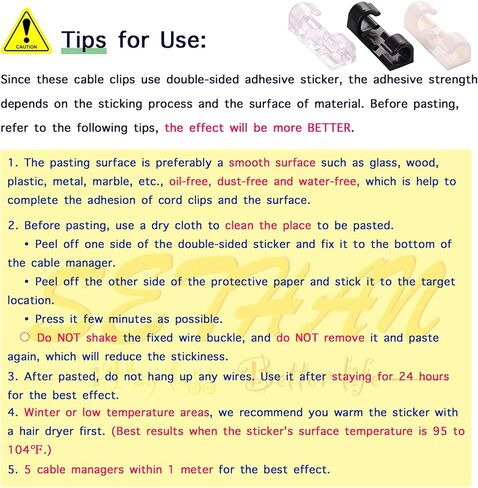 SETHAN Cord Clips, 40Pcs Premium Self-Adhesive Wire Clips, Strong Multifunctional Cord Holder Wire Organizer, Sticky Cable Clamp for Home Office Car TV PC Laptop Desktop Management (Black) in Kuwait