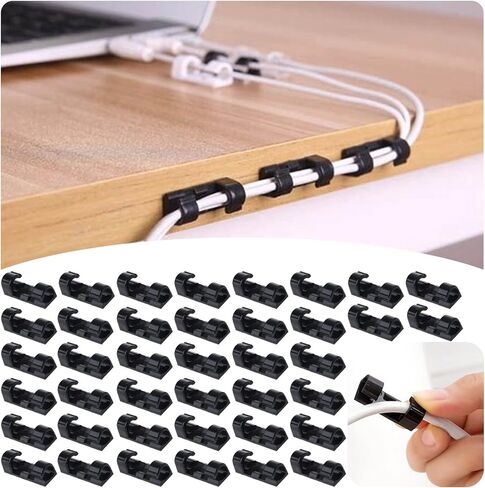 SETHAN Cord Clips, 40Pcs Premium Self-Adhesive Wire Clips, Strong Multifunctional Cord Holder Wire Organizer, Sticky Cable Clamp for Home Office Car TV PC Laptop Desktop Management (Black) in Kuwait