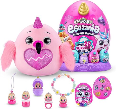 Rainbocorns Eggzania Surprise Mania Series 1 (Kitten) by ZURU, Collectible Plush Stuffed Animal, 5 Mini Eggs, Stickers, DIY Jewelry, Slime, Ages 3+ for Girls, Children in Kuwait