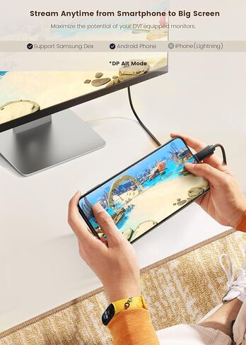 FOINNEX USB to DVI 6.6FT, USB C to DVI Cable, 4K@30Hz Type-C to DVI-D Adapter Compatible with Thunderbolt 3/4 for MacBook Pro/Air, Surface Book 2, Dell XPS 13, Galaxy S10, Pixelbook and More in Kuwait