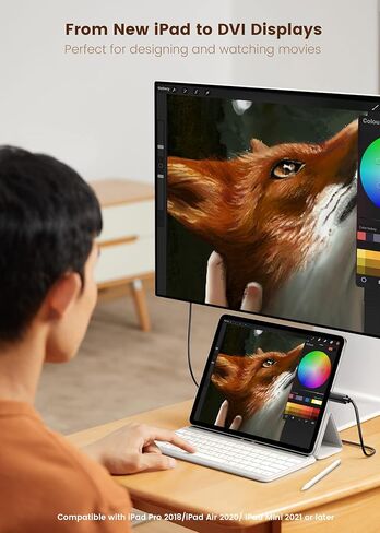 FOINNEX USB to DVI 6.6FT, USB C to DVI Cable, 4K@30Hz Type-C to DVI-D Adapter Compatible with Thunderbolt 3/4 for MacBook Pro/Air, Surface Book 2, Dell XPS 13, Galaxy S10, Pixelbook and More in Kuwait