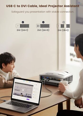 FOINNEX USB to DVI 6.6FT, USB C to DVI Cable, 4K@30Hz Type-C to DVI-D Adapter Compatible with Thunderbolt 3/4 for MacBook Pro/Air, Surface Book 2, Dell XPS 13, Galaxy S10, Pixelbook and More in Kuwait