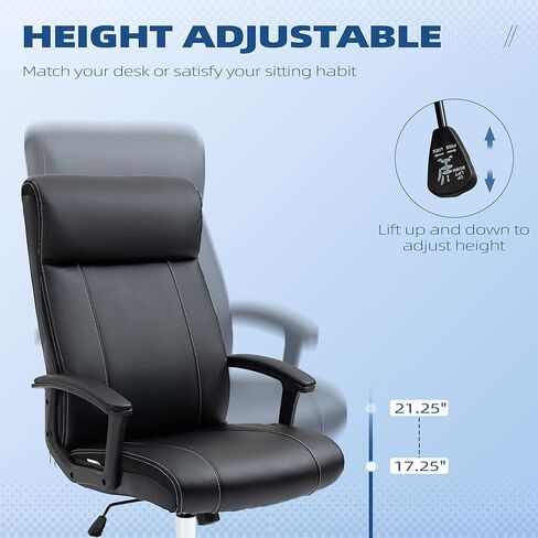 Vinsetto Executive Office Chair, PU Leather Computer Chair with 360 Degree Swivel Wheels, Adjustable Height, Tilt Function, Black in Kuwait