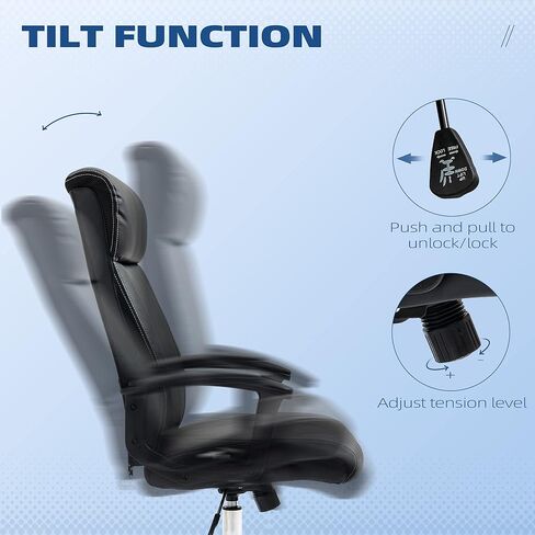 Vinsetto Executive Office Chair, PU Leather Computer Chair with 360 Degree Swivel Wheels, Adjustable Height, Tilt Function, Black in Kuwait