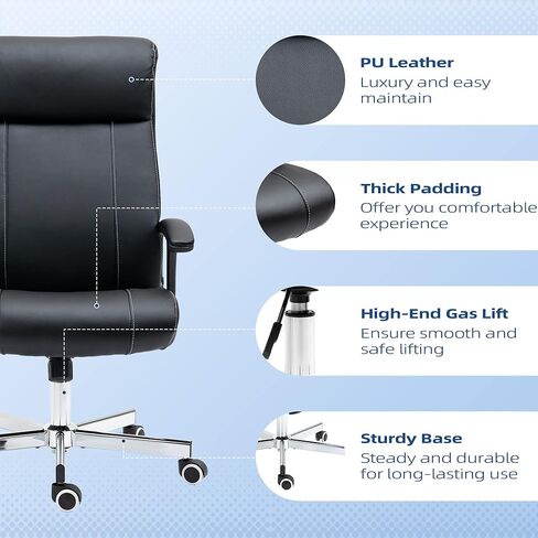 Vinsetto Executive Office Chair, PU Leather Computer Chair with 360 Degree Swivel Wheels, Adjustable Height, Tilt Function, Black in Kuwait