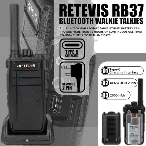 Retevis RB37 New Version,Bluetooth Walkie Talkies for Adults,Two Way Radio with Earpiece,VOX,2000mAh,Type-c,Wireless Walkie Talkies (1 Pack) in Saudi Arabia