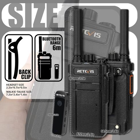 Retevis RB37 New Version,Bluetooth Walkie Talkies for Adults,Two Way Radio with Earpiece,VOX,2000mAh,Type-c,Wireless Walkie Talkies (1 Pack) in Saudi Arabia